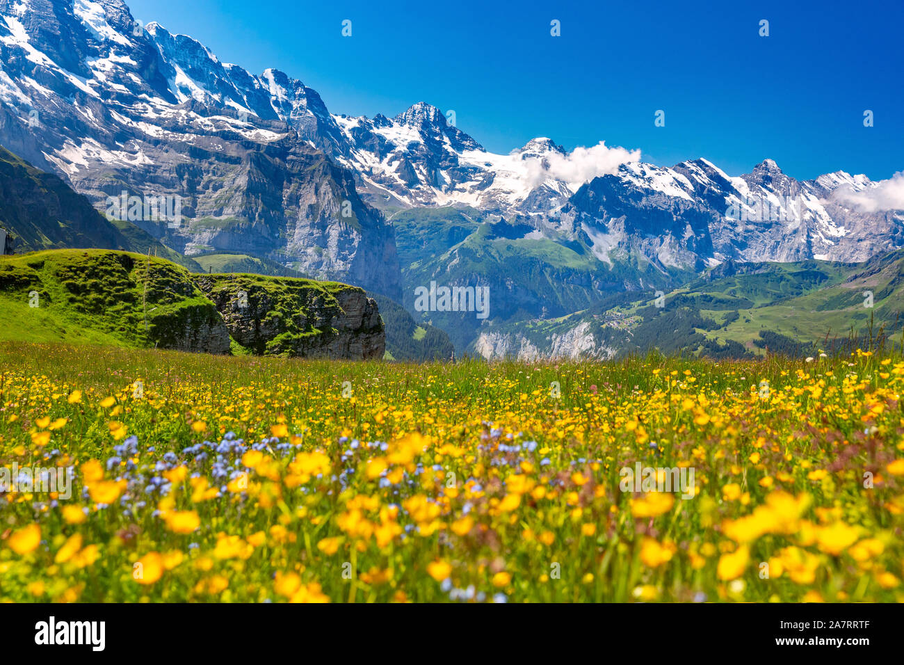 Mountain range Breithorn of the Pennine Alps as seen from Klein Matterhorn, Switzerland. Stock Photo