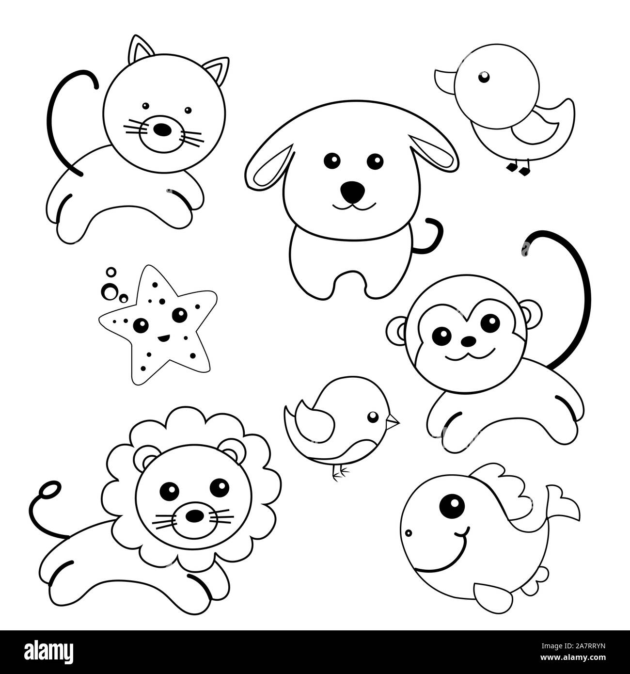 Animals. Different Funny Animals: Cat, Dog, Monkey, Lion, Duck, Chick,  Starfish Stock Vector Image & Art - Alamy