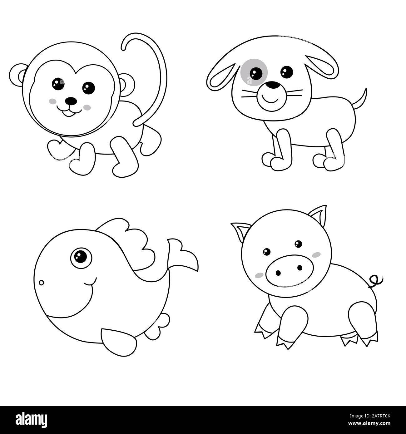 Animal Face Outline Set Funny Animals Monkey Dog Big Fish Pig Stock Vector Image Art Alamy