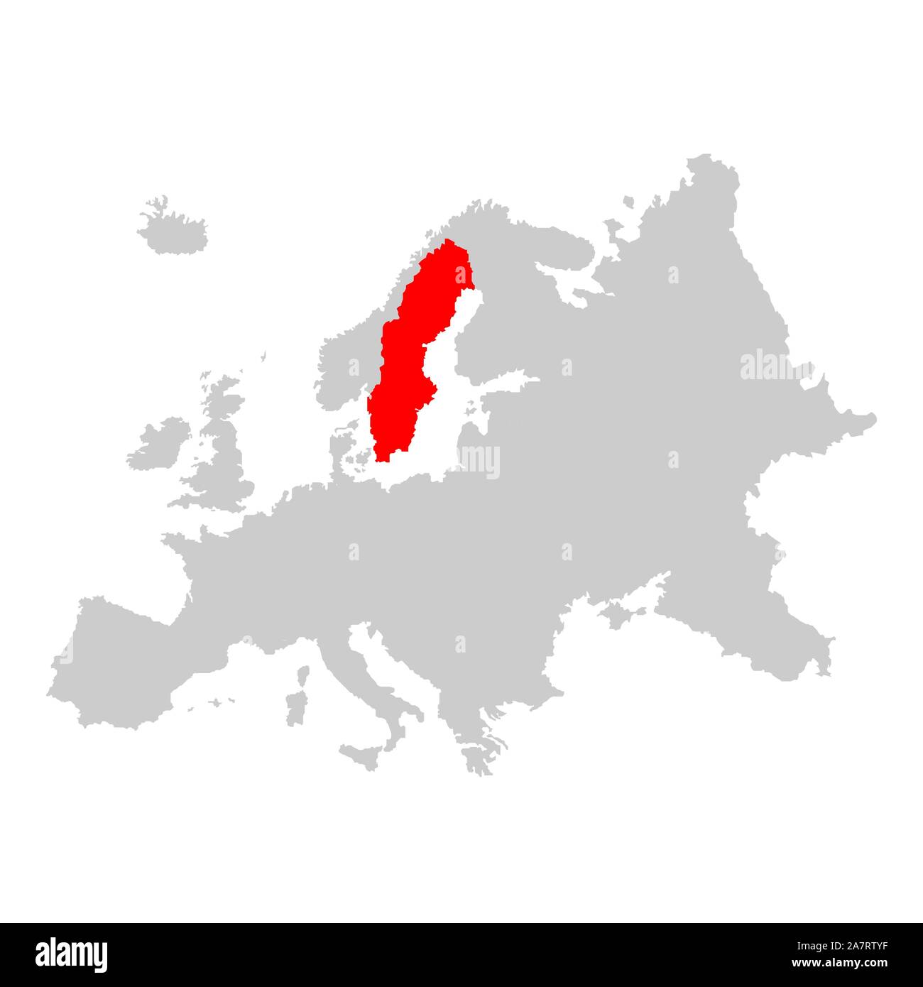 Sweden on map of europe Stock Vector