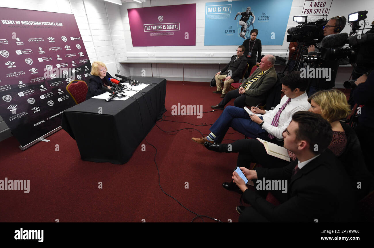Tynecastle Park, Edinburgh, Scotland, UK. 4th Nov, 2019. Hearts owner Ann Budge Media conference regarding search for new manager. Credit: eric mccowat/Alamy Live News Stock Photo
