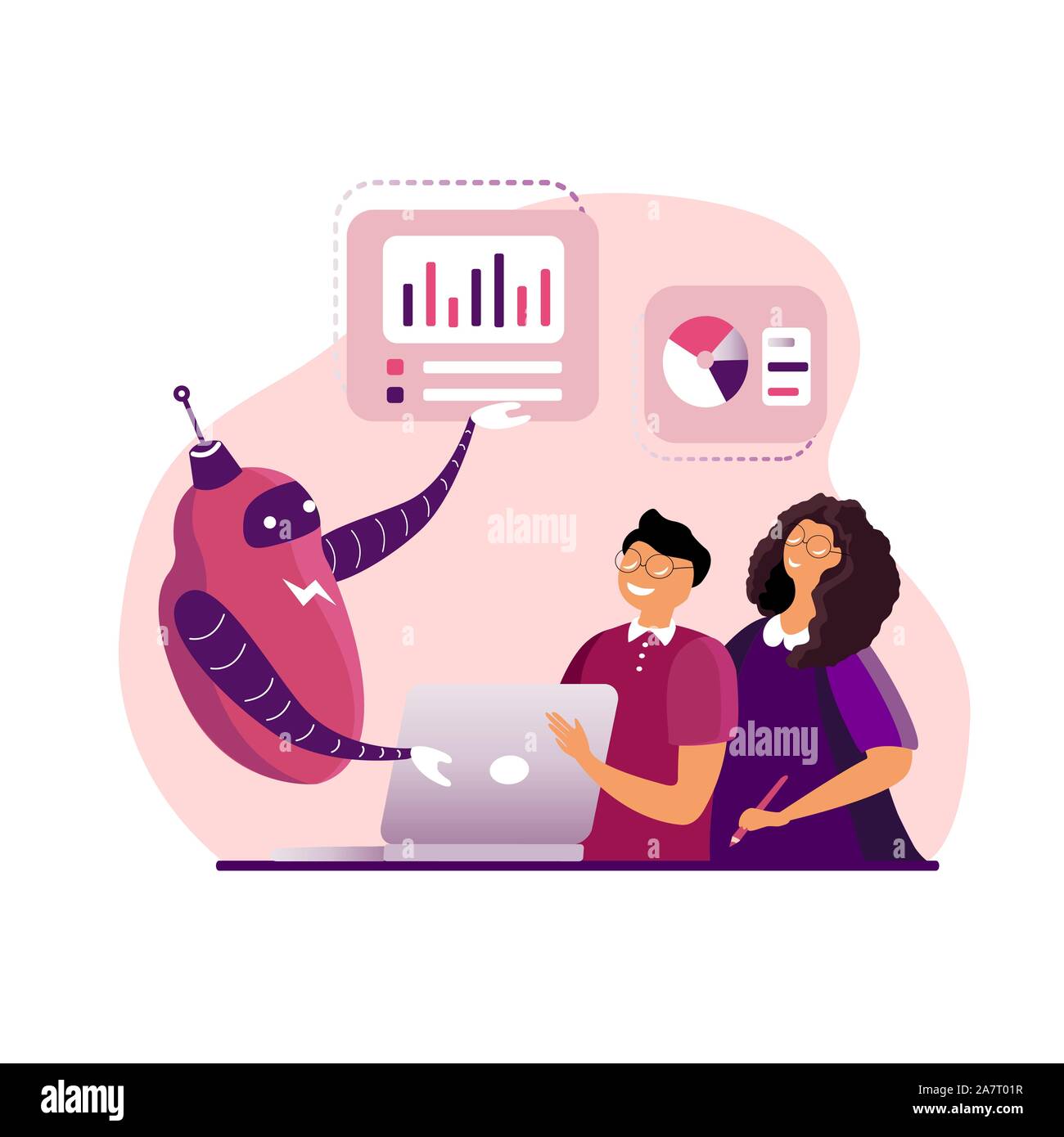 Smart Chat bot, Cyber Robot teaches Children Financial knowledge in the Internet Stock Vector