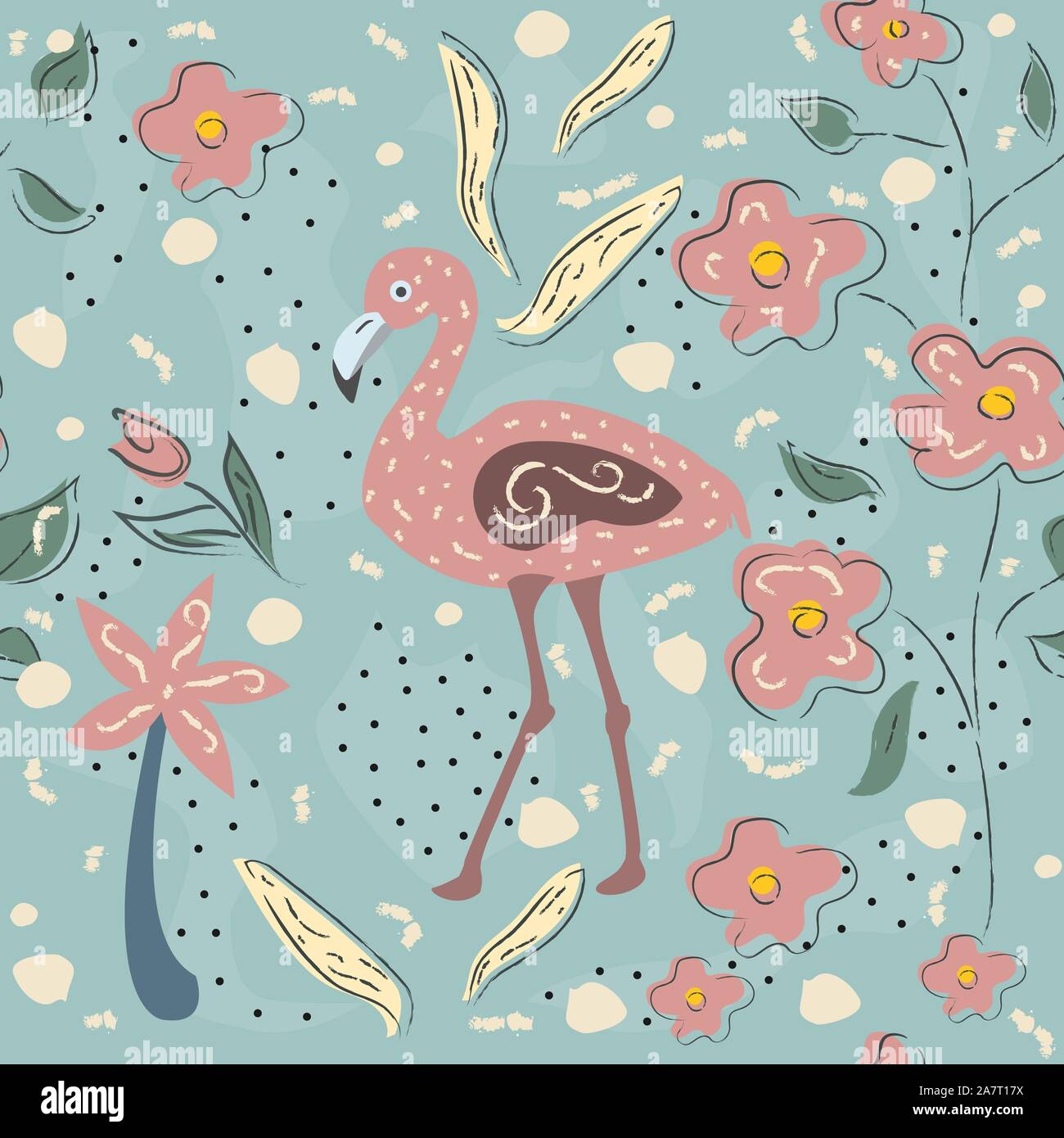 Flamingo Bird and toucan Seamless Pattern. Vector illustration Stock ...