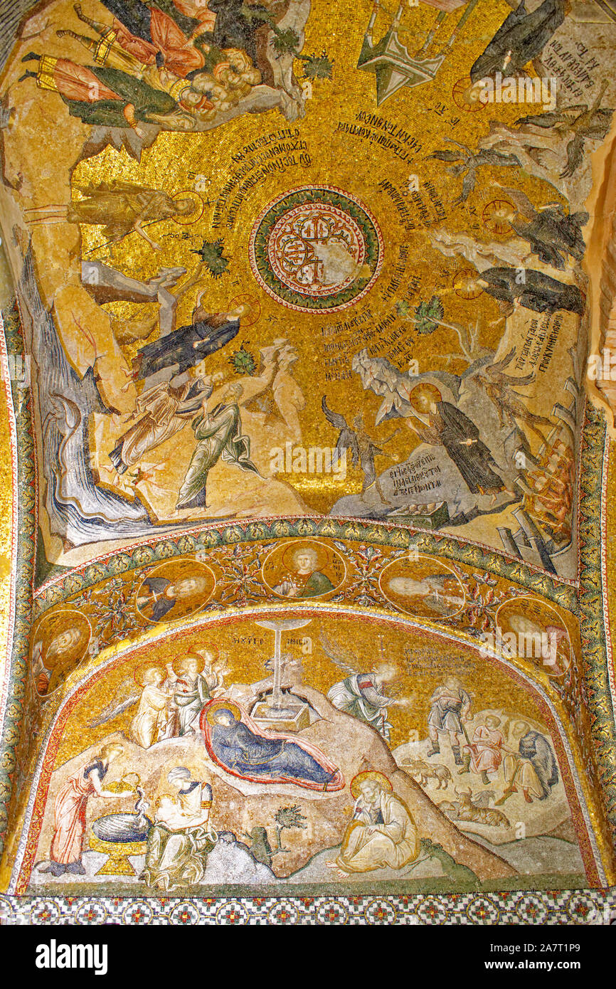 ISTANBUL TURKEY CHURCH OF THE HOLY SAVIOUR IN CHORA BYZANTINE GREEK ORTHODOX MOSAICS DEPICTING EVENTS IN THE BIBLE ON THE CEILINGS Stock Photo