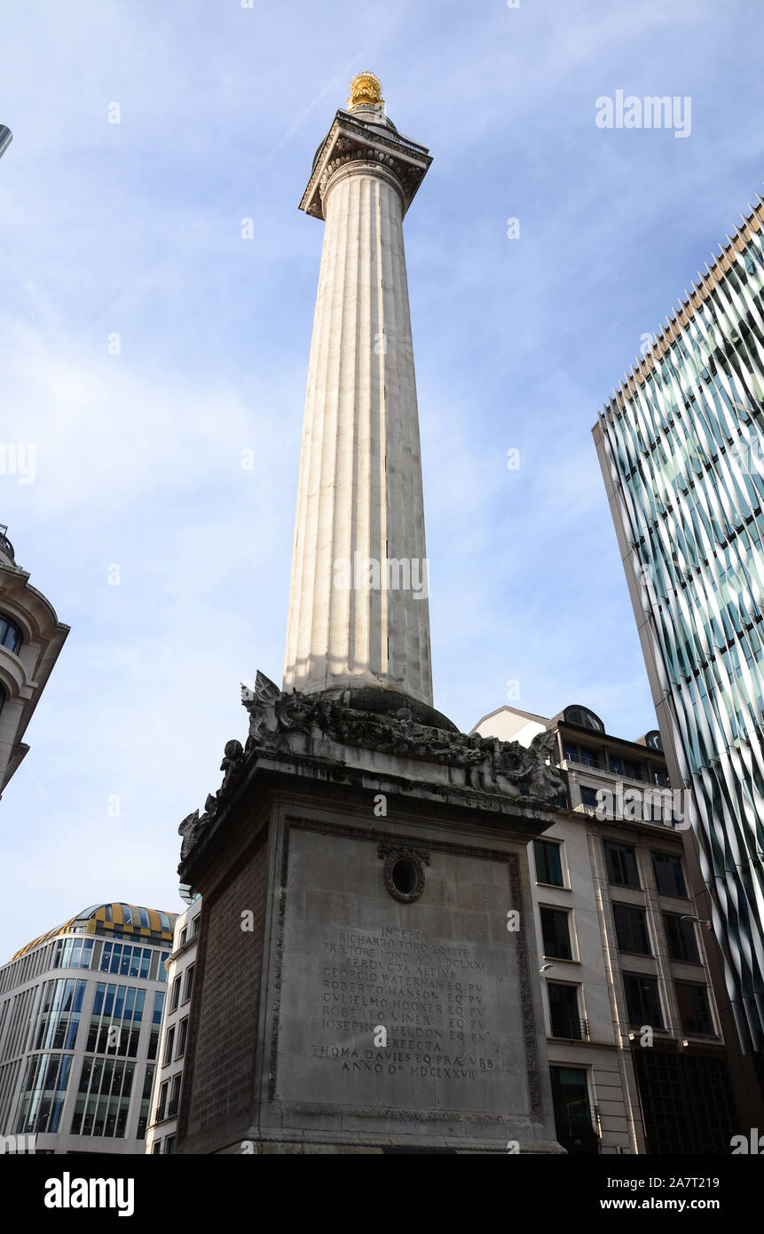 The Monument to the Great Fire of London, commemorating the fire in 1666 that destroyed large