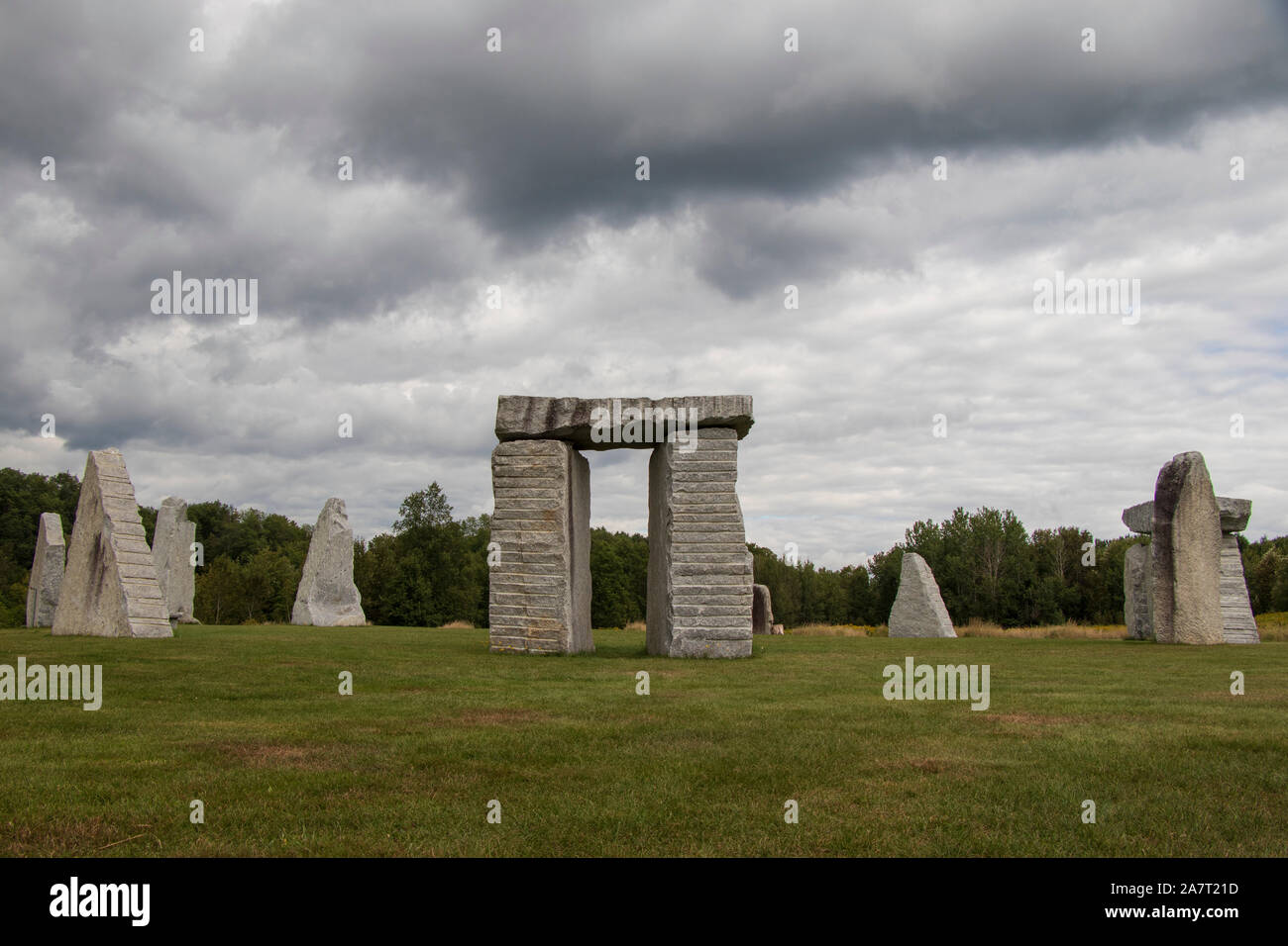 The Stanstead Stone Circle (Cercle de pierres de Stanstead), made of local grey granite, Québec, Canada Stock Photo