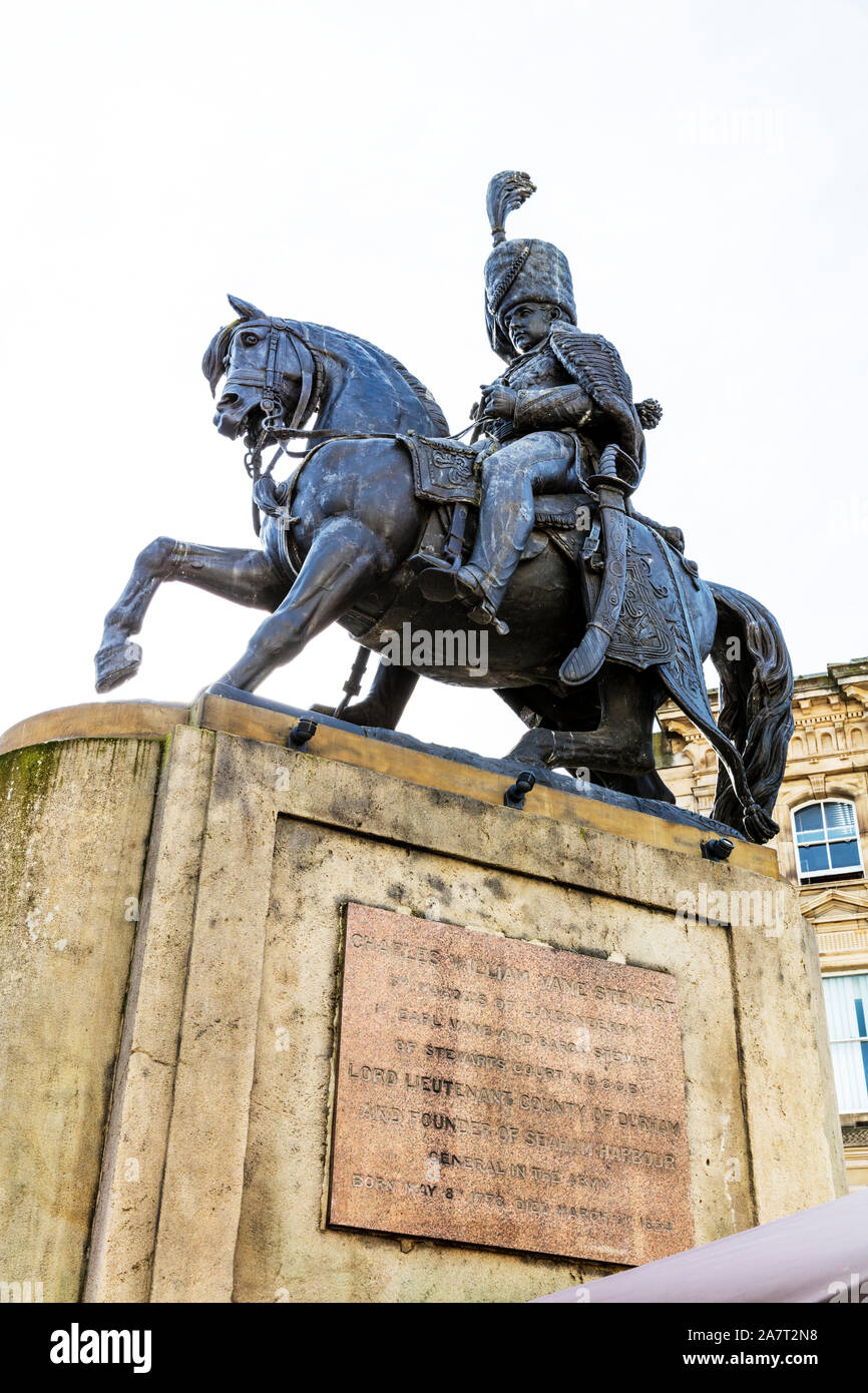 durham monument,  Statue of the Marquess of Londonderry, Charles William Vane Tempest Stewart, in Durham Market Place, by artist Monti Raffaelle, UK Stock Photo