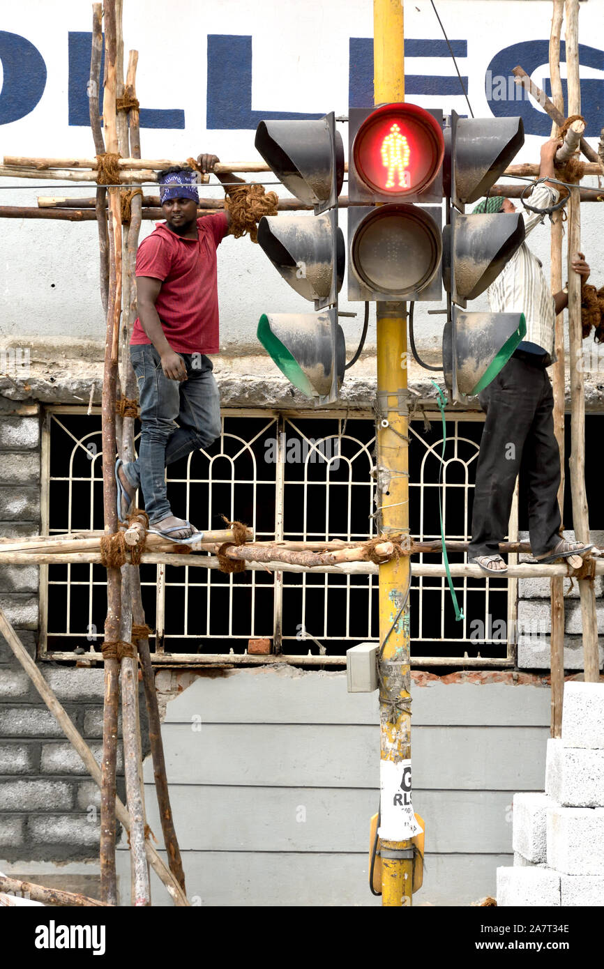 Occupational hazards of a construction worker Stock Photo