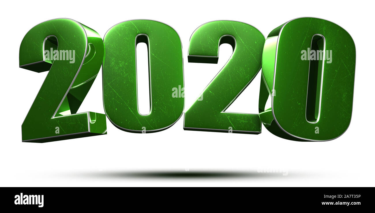 2020 3d numbers green on white background.(with Clipping Path ...