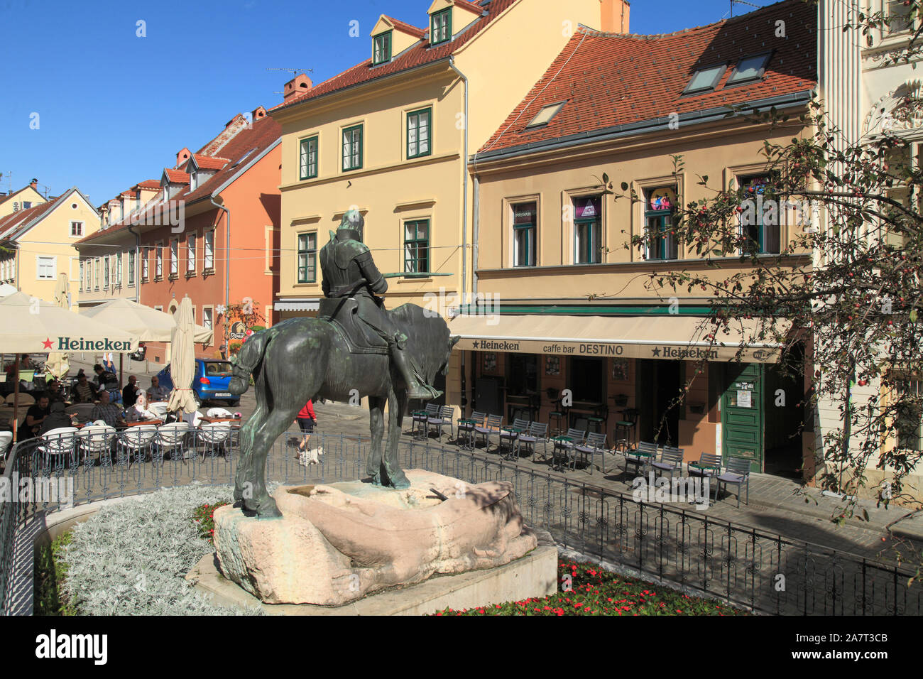 Croatia, Zagreb, Upper Town, St George and dragon, statue, street scene, Stock Photo