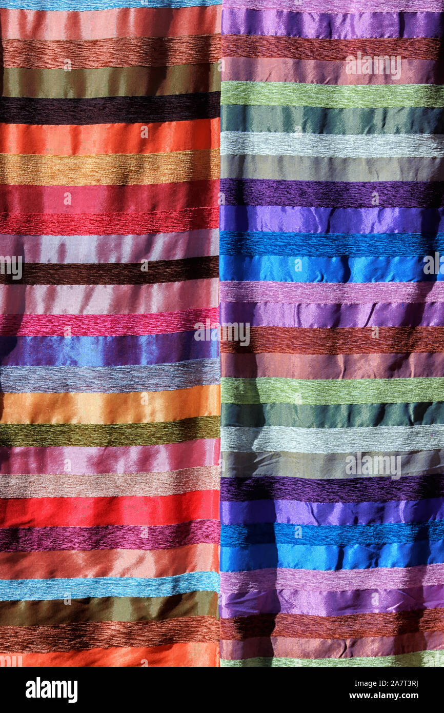 Striped coloured moroccan fabric. Stock Photo