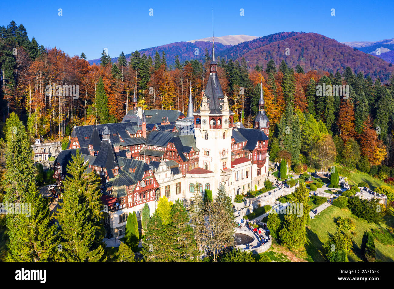 Peles Castle, Romania. Most famous royal castle of Romania in Sinaia, Prahova county. Stock Photo