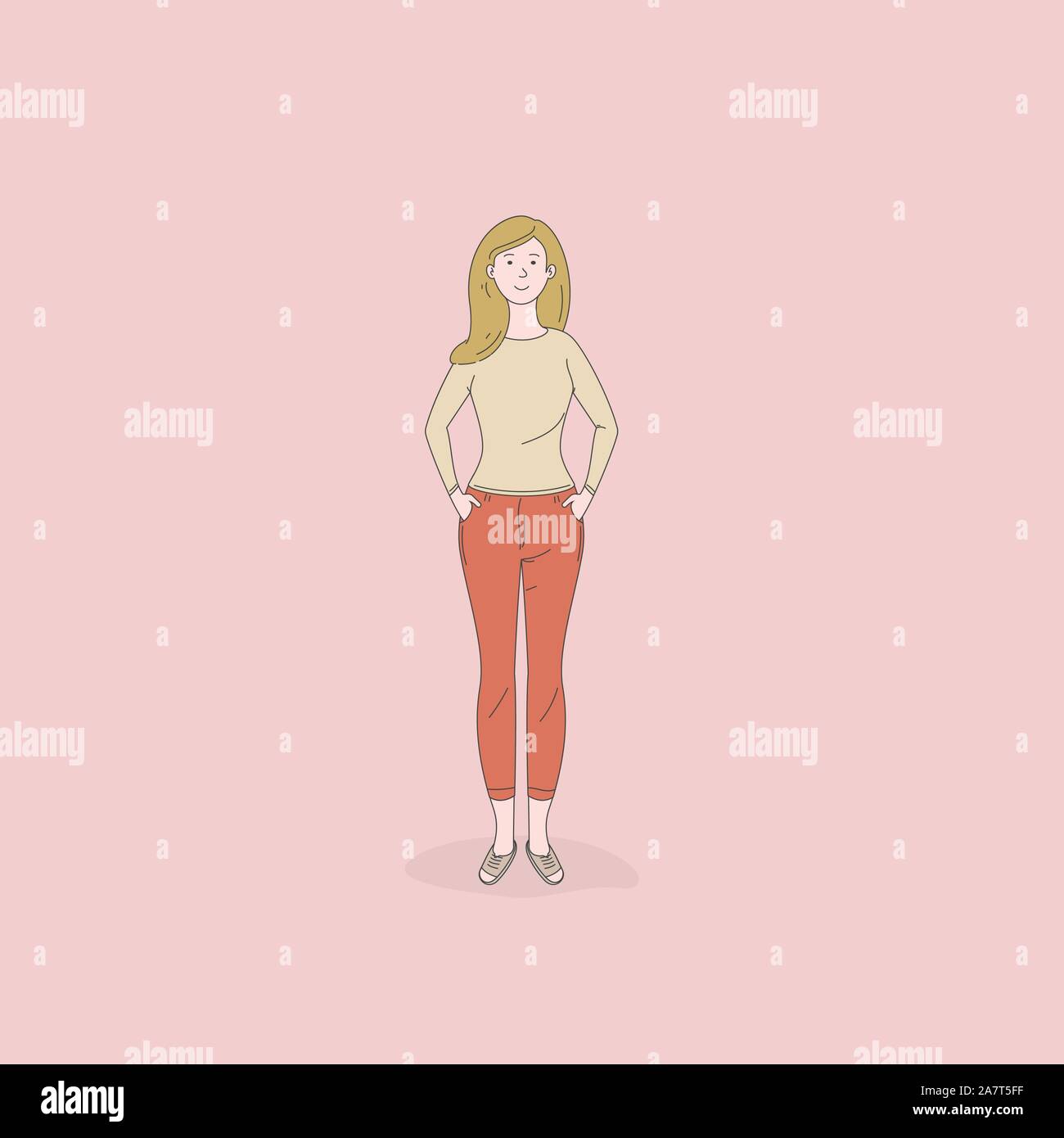 Cute woman standing poses isolated on background.Lifestyle concepts.Vector design illustrations. Stock Vector