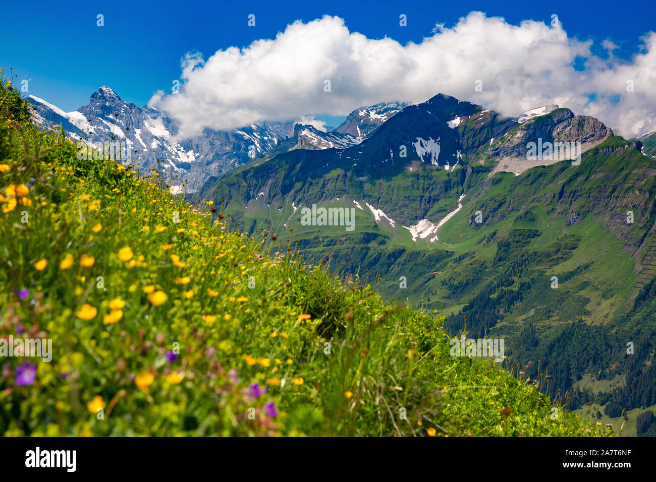 Mountain range Breithorn of the Pennine Alps as seen from Klein Matterhorn, Switzerland. Stock Photo
