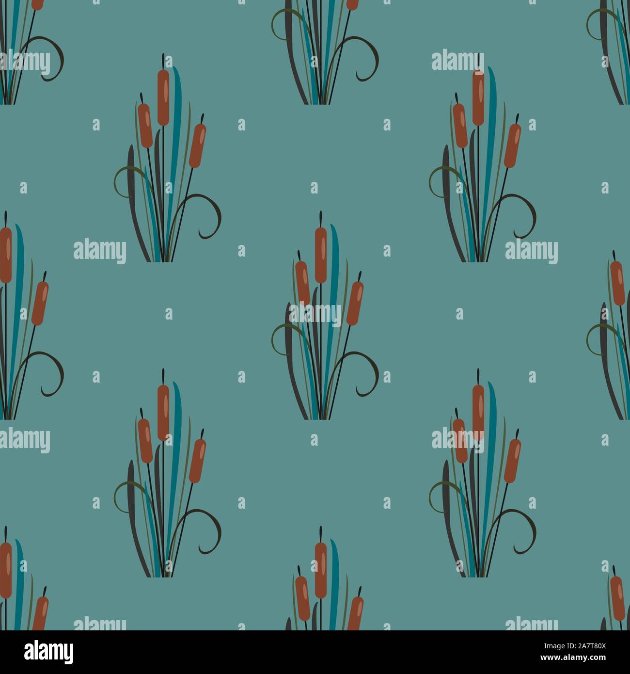 Seamless Pattern with elegant reed bushes on subtle teal background ...