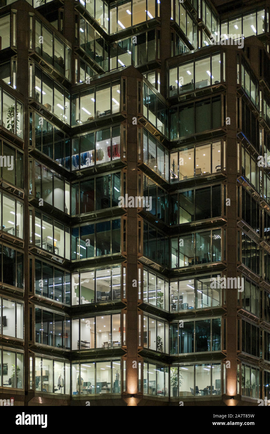 Empty offices at nigh- exteriort, Victoria Street ,London,Uk Stock Photo