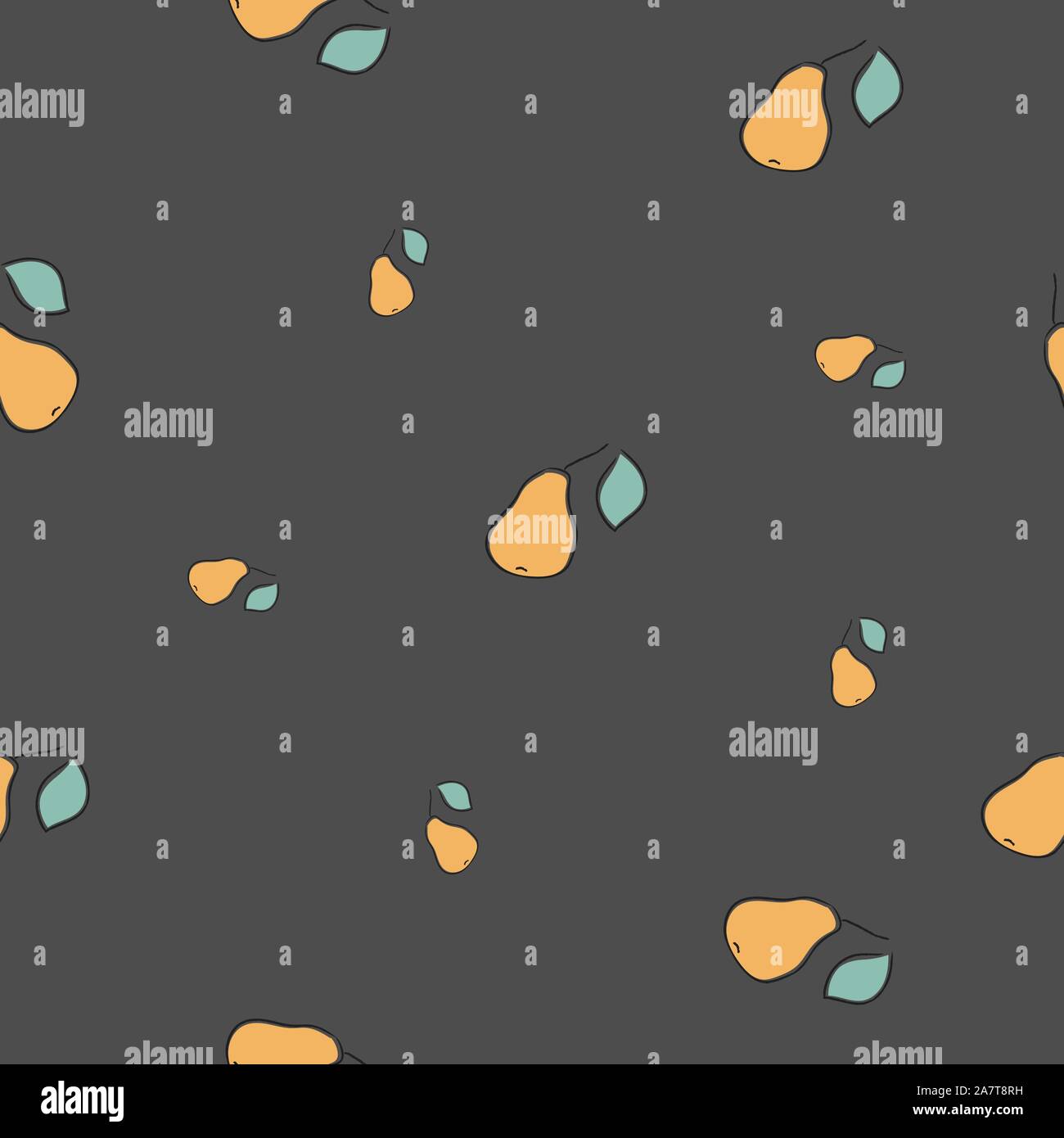 Seamless Pattern with hand drawn pears on black. Vector Illustration ...