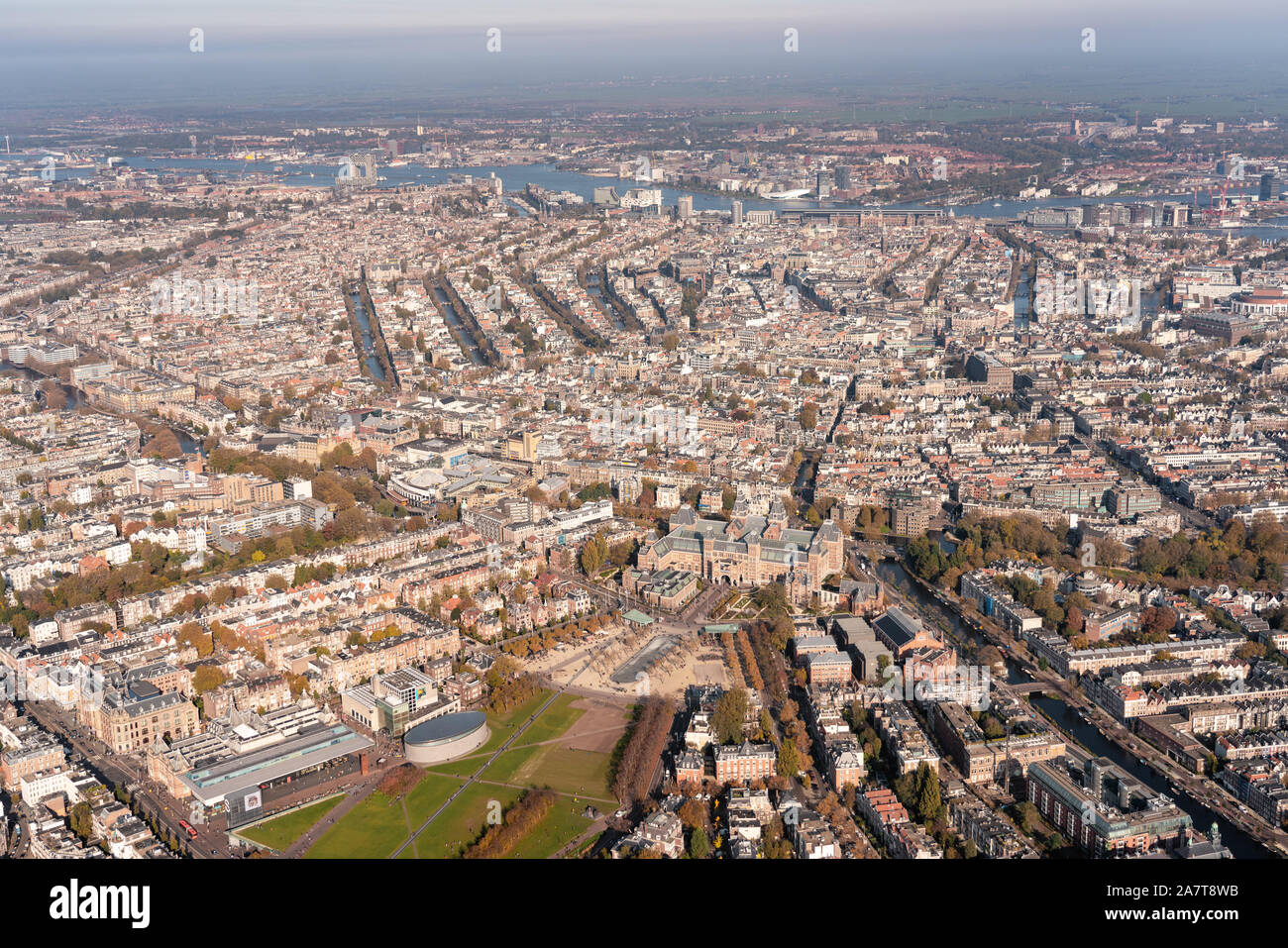 Aerial of the inner city of Amsterdam with the famous Rijksmuseum Stock Photo