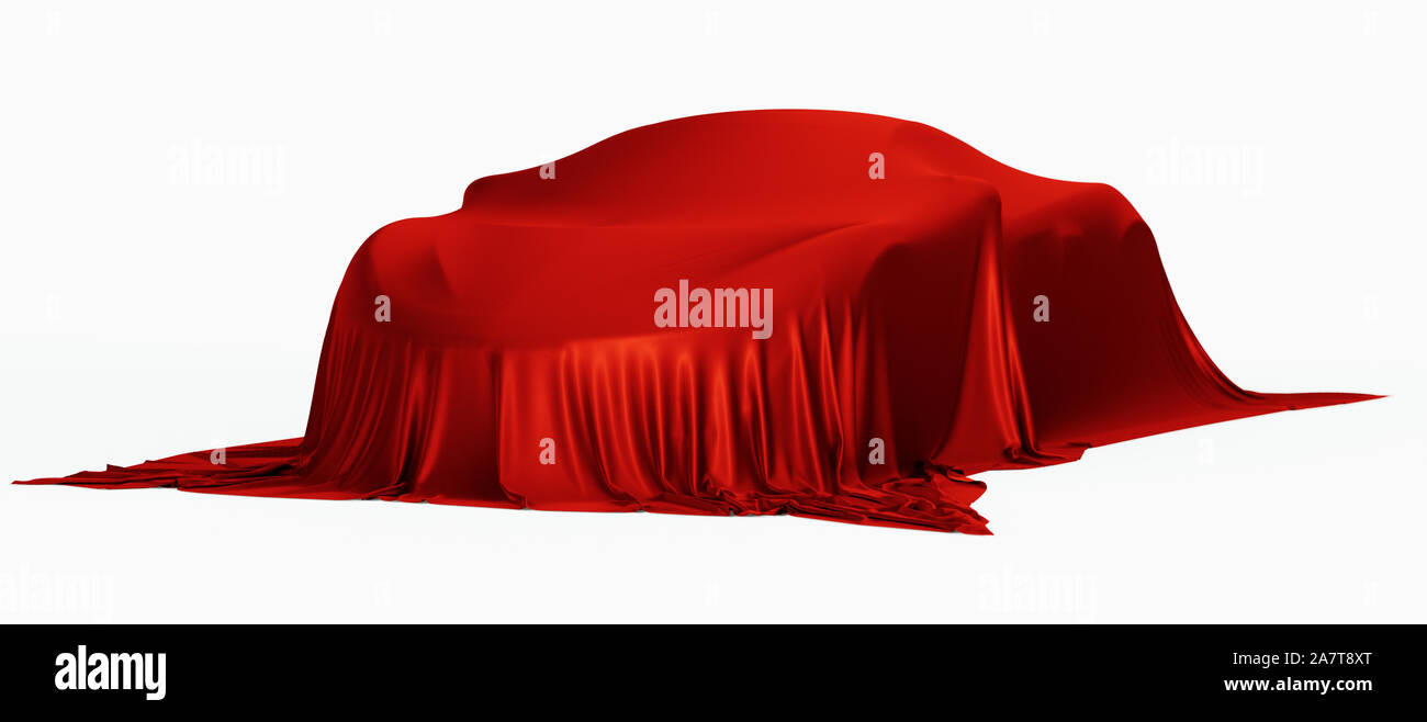 New racing design car covered with red cloth. 3d rendering illustration Stock Photo