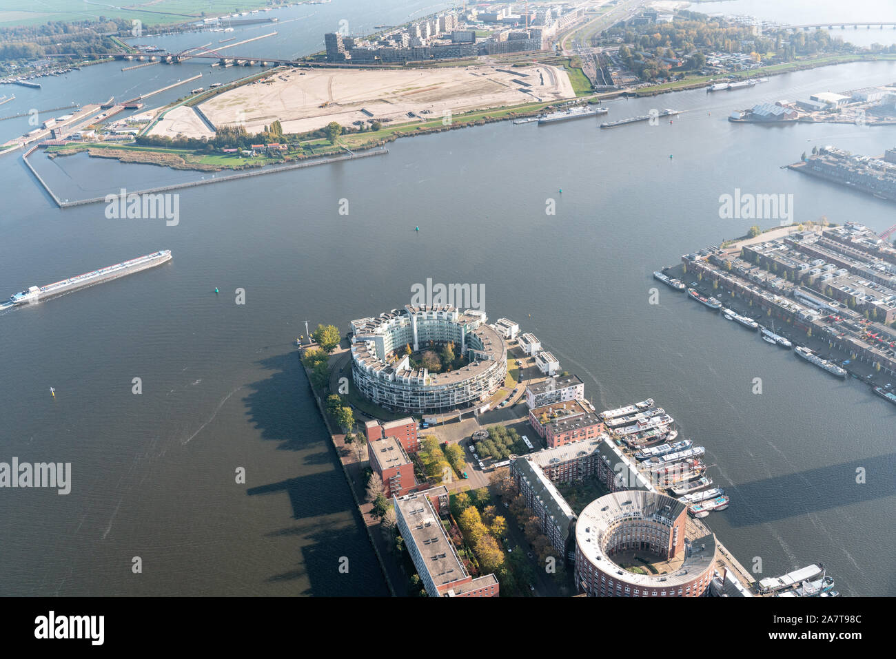 Aerial view of Amsterdam with the Borneo-Island and Zeebug Stock Photo
