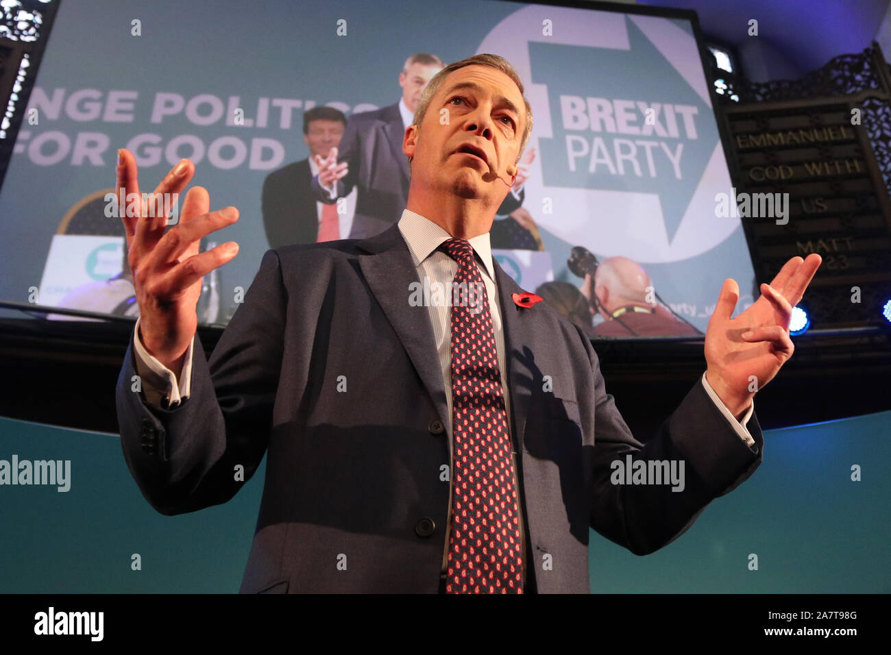 Brexit Party Leader Nigel Farage Speaking At A Meeting To Introduce His brexit-party-leader-nigel-farage-speaking-at-a-meeting-to-introduce-his