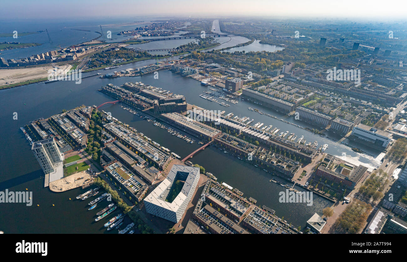 Aerial view of Amsterdam Borneo - Island and Zeeburg Stock Photo
