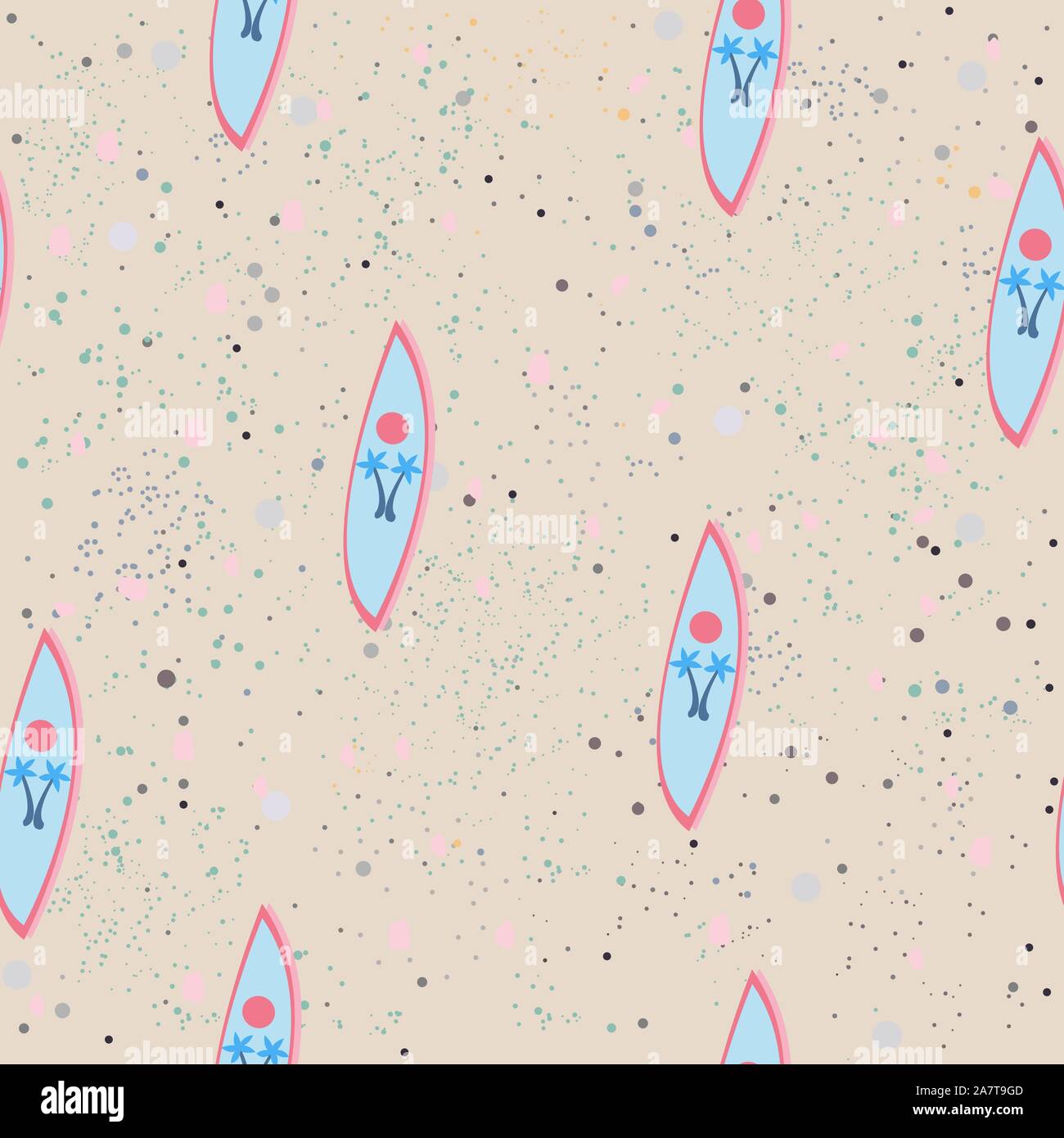 Seamless Pattern with surfing boards on sand. Vector Illustration Stock Vector