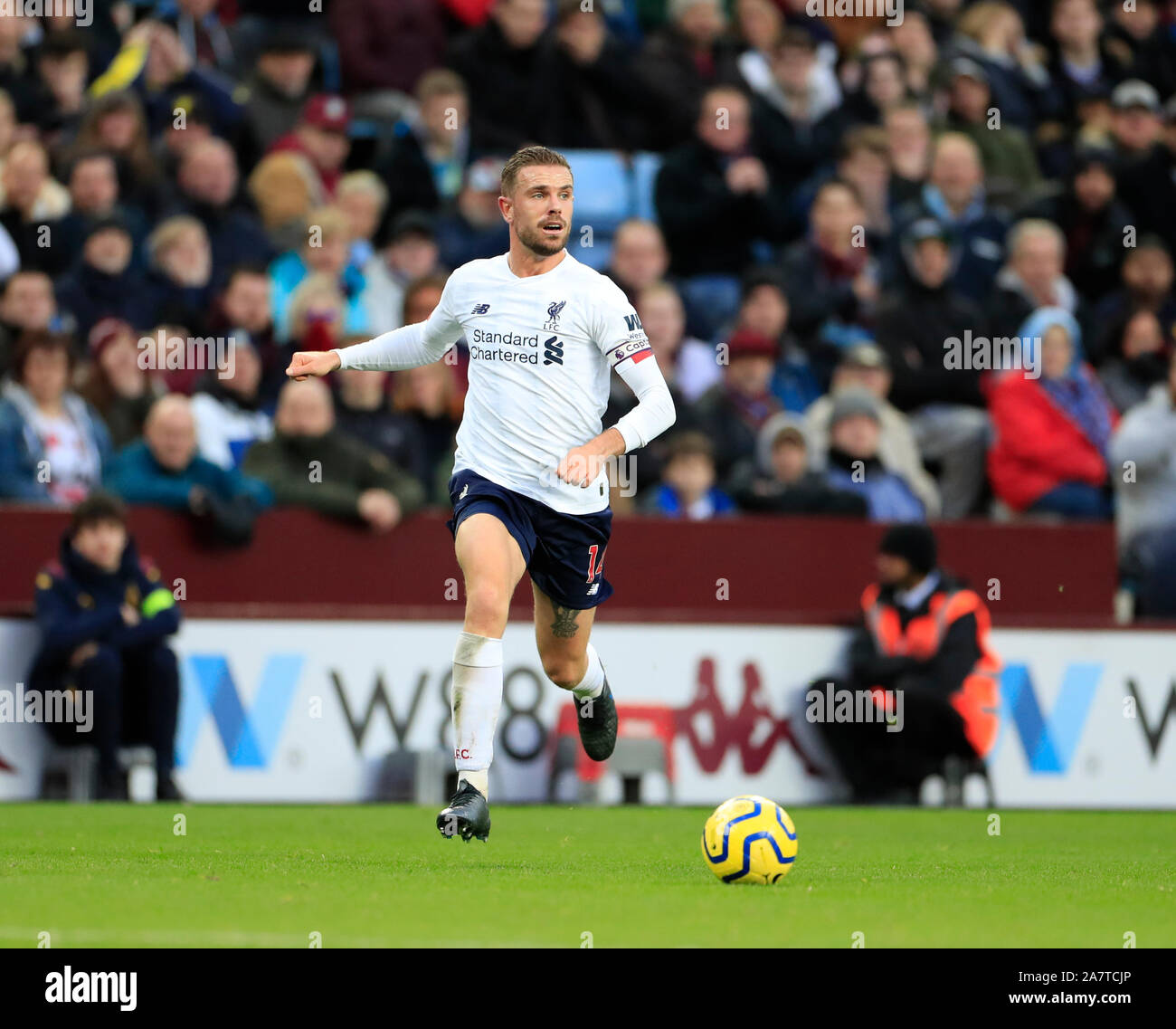 2nd November 2019, Villa Park, Birmingham, England; Premier League, Aston Villa v Liverpool : Jordan Henderson (14) of Liverpool runs with the ball Credit: Conor Molloy/News Images Stock Photo