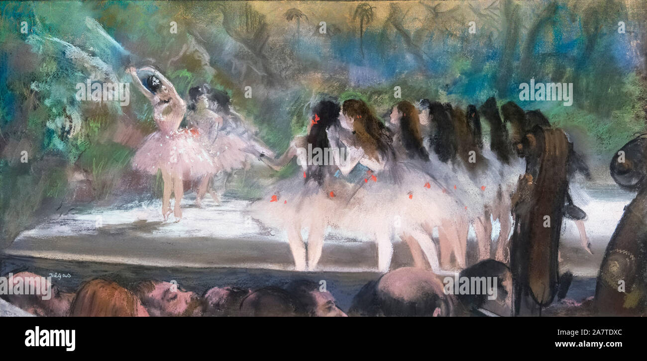 Ballet at the Paris Opéra by Edgar Degas (1834-1917), pastel over monotype on cream laid paper, c.1877 Stock Photo