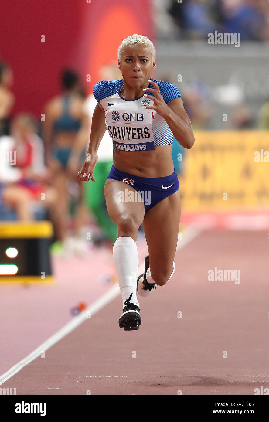 Great Britain's Jazmin Sawyers during the Long Jump Women's