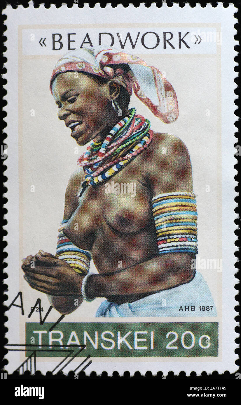 South african native woman on postage stamp Stock Photo