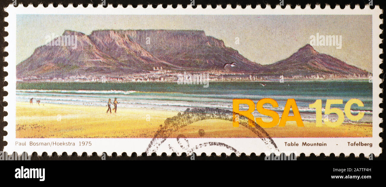 Table Mountain of Capetown on south african stamp Stock Photo