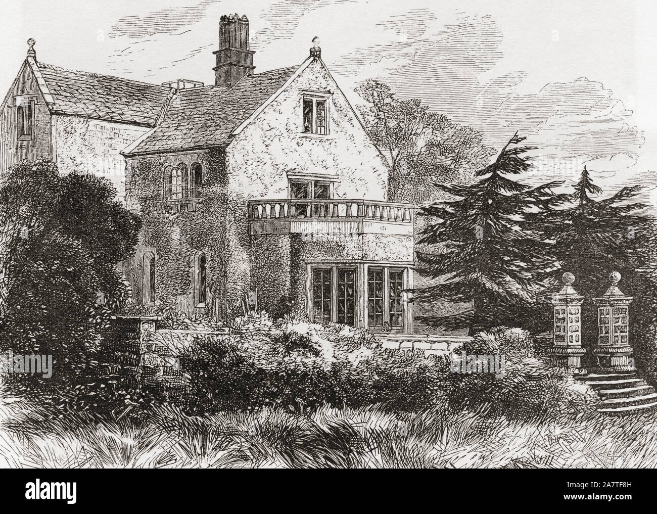 The home of Florence Nightingale,  Lea Hurst, Derbyshire, England, seen here in the 19th century.  From English Pictures, published 1890. Stock Photo