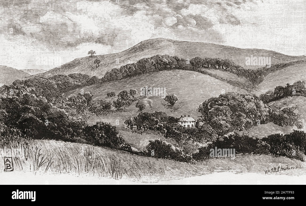 Alfoxton House, aka Alfoxton Park, Holford, Somerset, England, seen here in the 19th century. The poet William Wordsworth and his sister Dorothy lived at Alfoxton House between July 1797 and June 1798.   From English Pictures, published 1890. Stock Photo