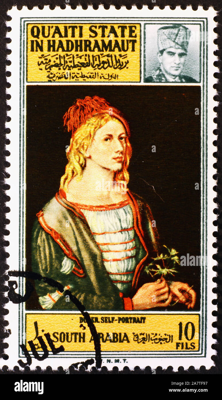 Self-portrait by Albrecht Durer on stamp Stock Photo