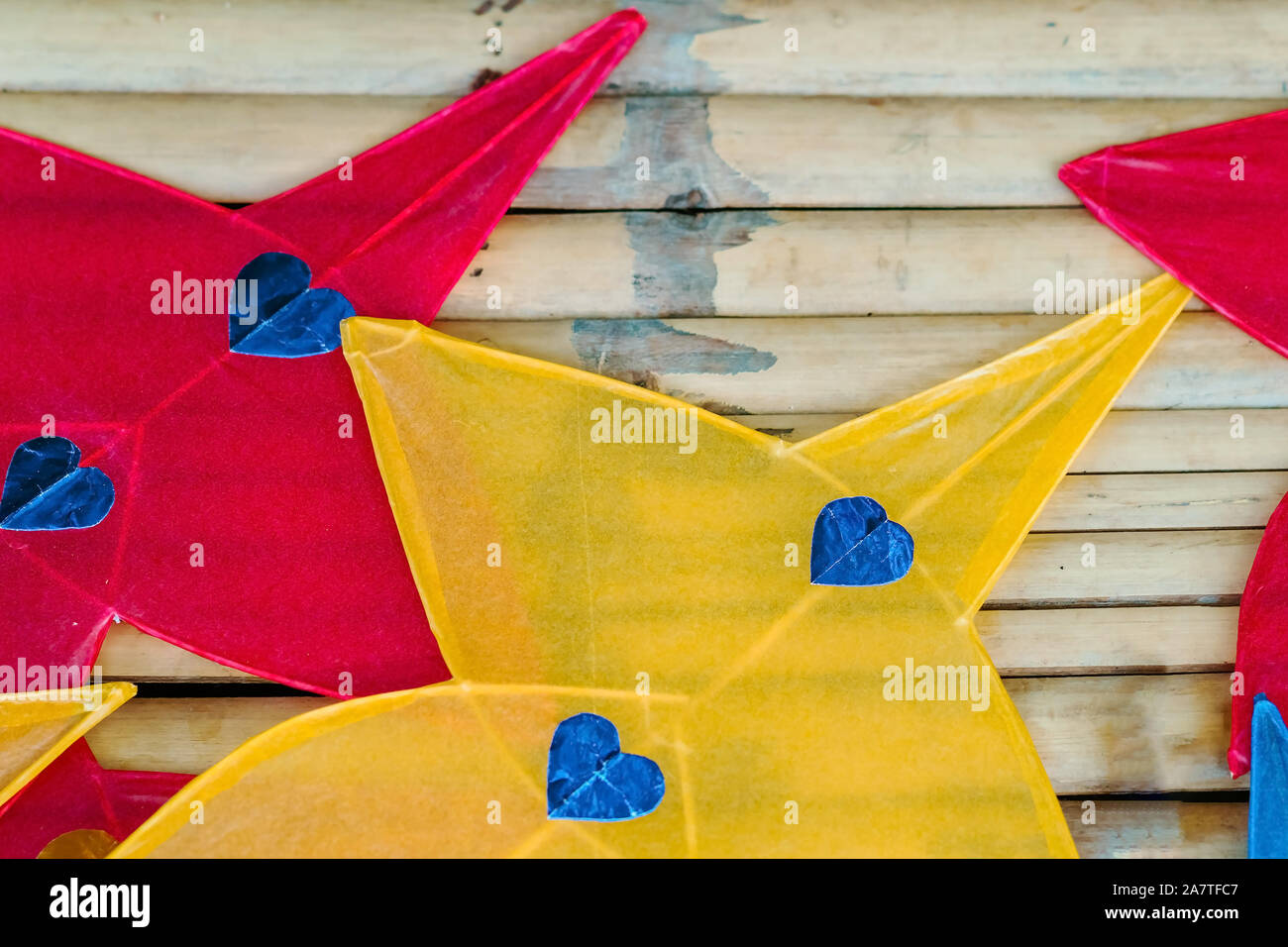 Close up to traditional starshaped kite or thai name Chula kite for