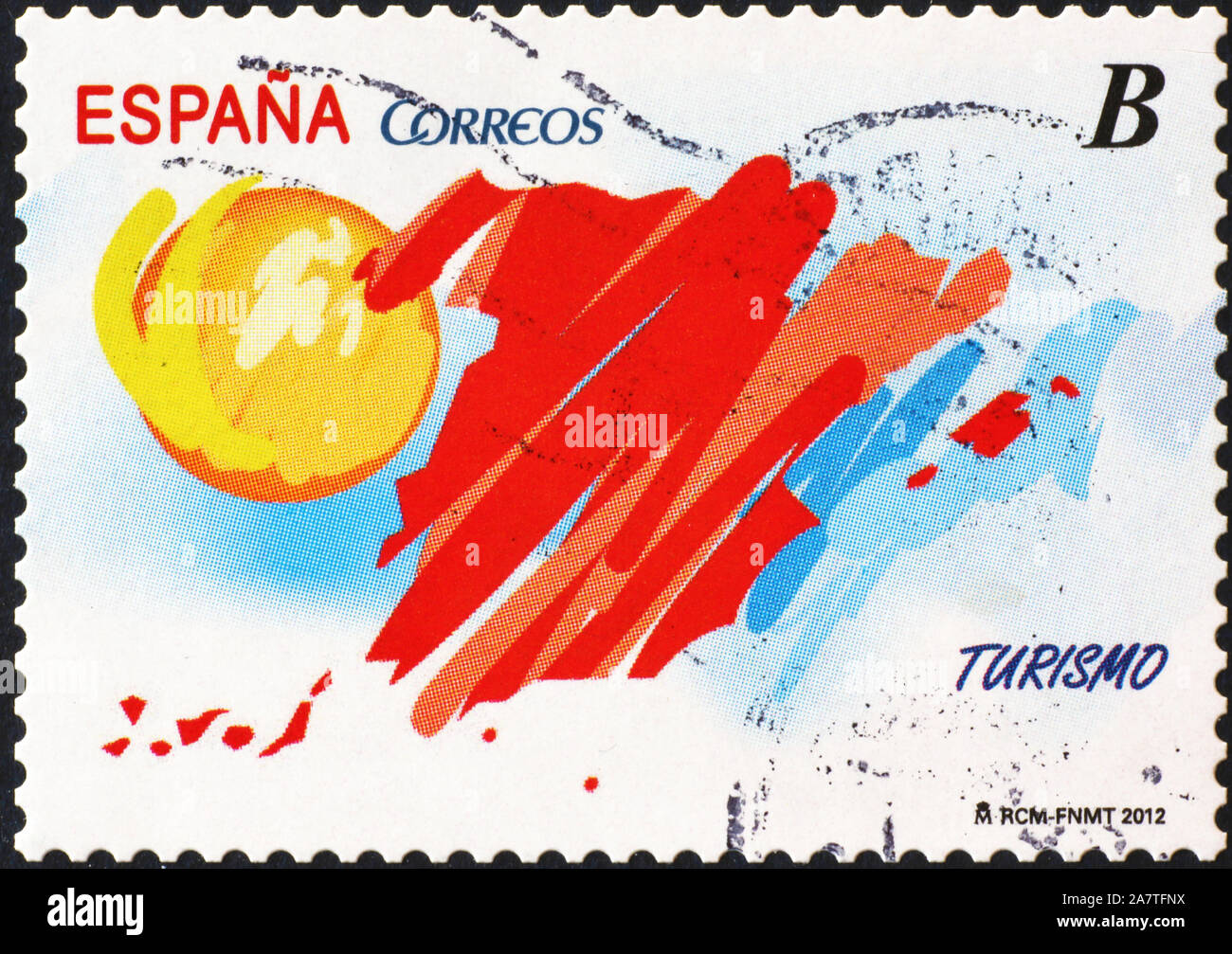 Stylized map of Spain on postage stamp Stock Photo