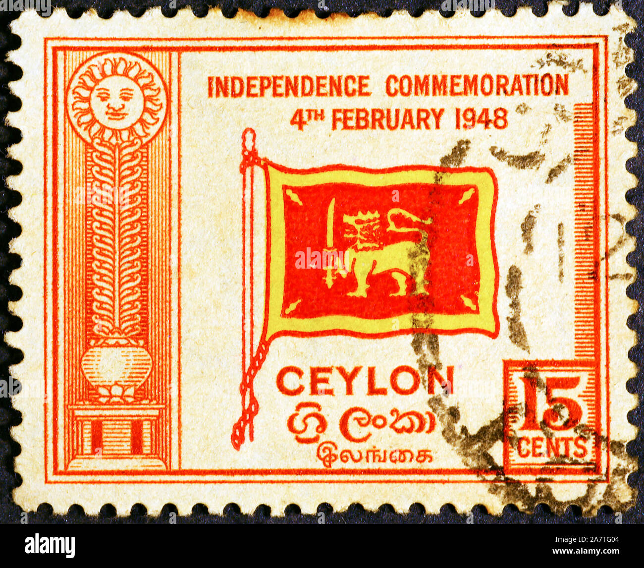 Flag of Ceylon on old postage stamp Stock Photo