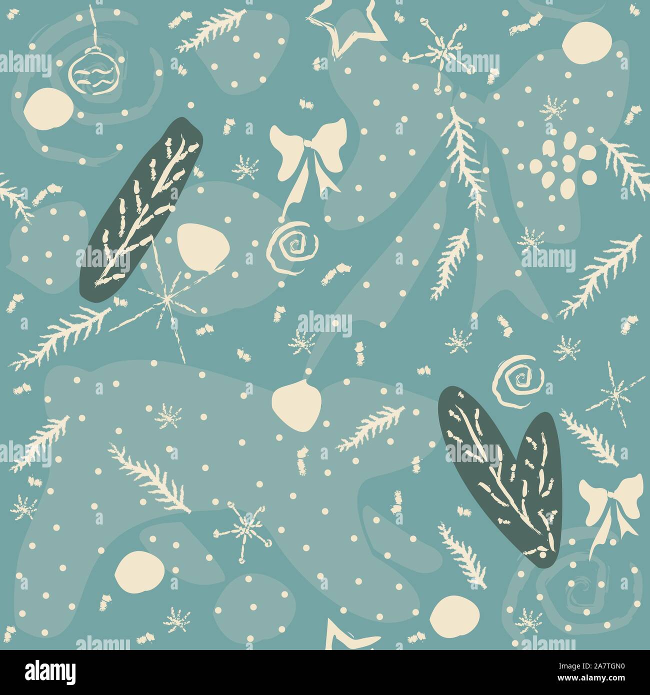 Winter Seamless pattern with pine branches, berries and twigs. Great for wall art design, gift paper, wrapping, fabric, textile, etc. Stock Vector
