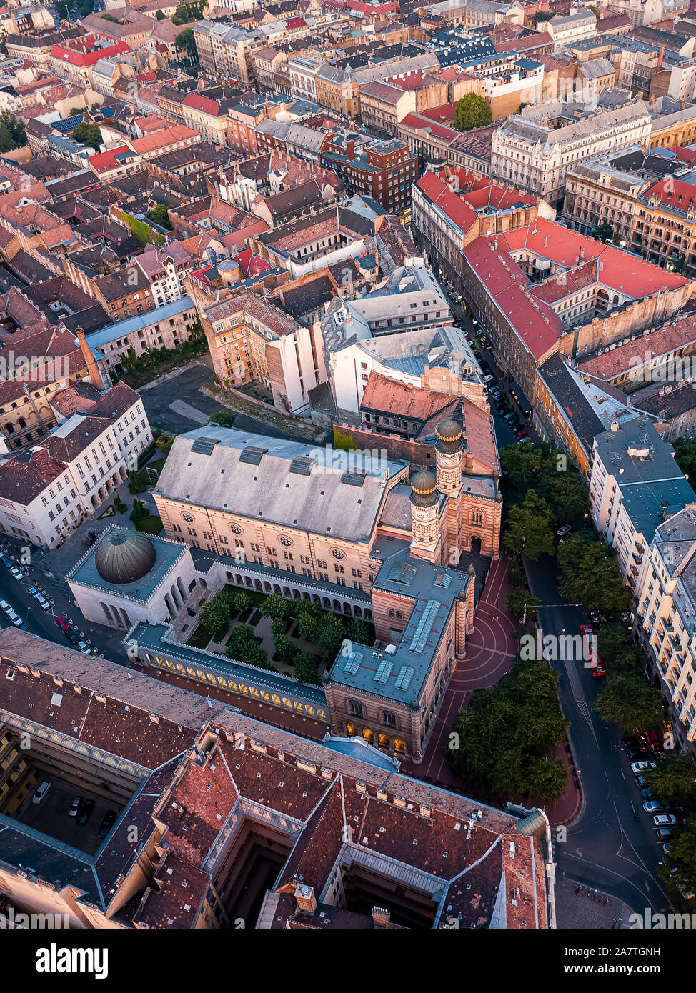 Aerial view about Jewish Synagogue in Budapest downtown. Famoust tourist attraction in Budapest. Stock Photo