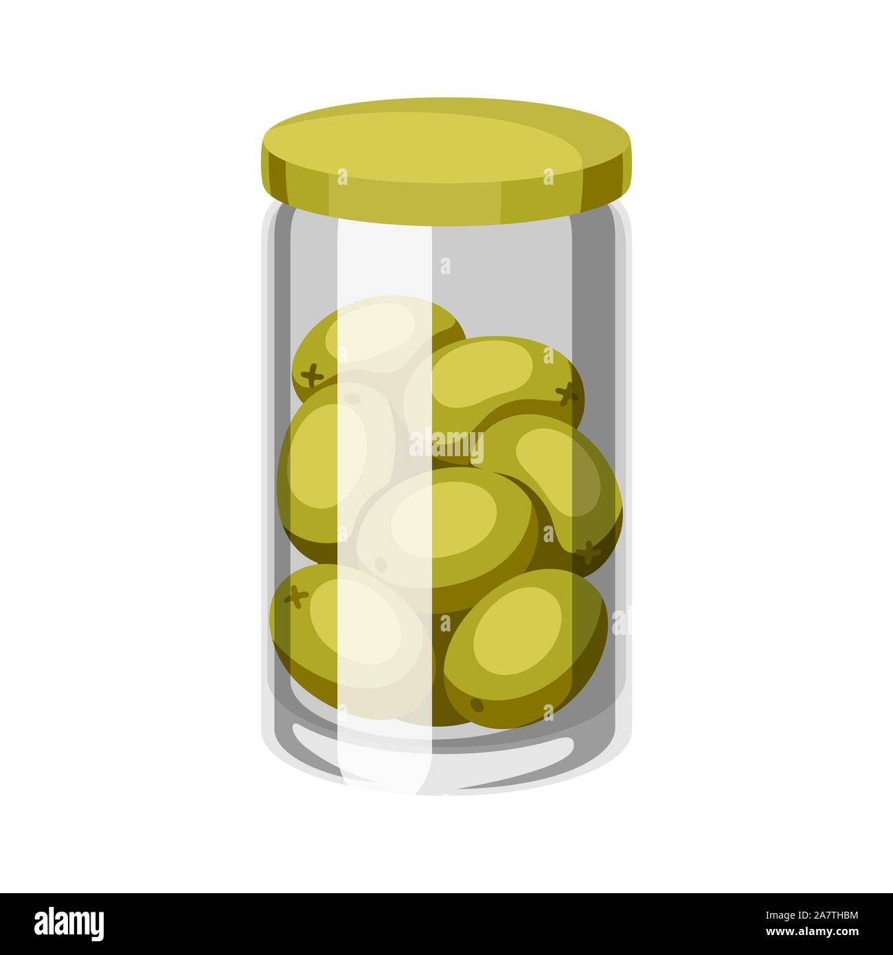 Glass jar with canned olives. Stock Vector