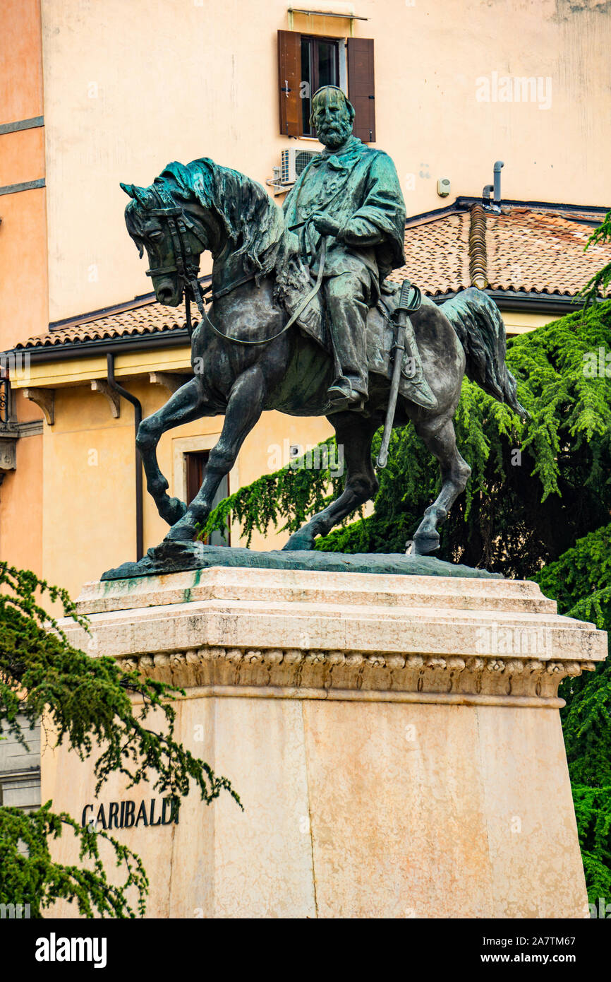 View at monument to Giuseppe Garibaldi by Pietro Bordini in 1887 at Independence Square in Verona, Italy Stock Photo