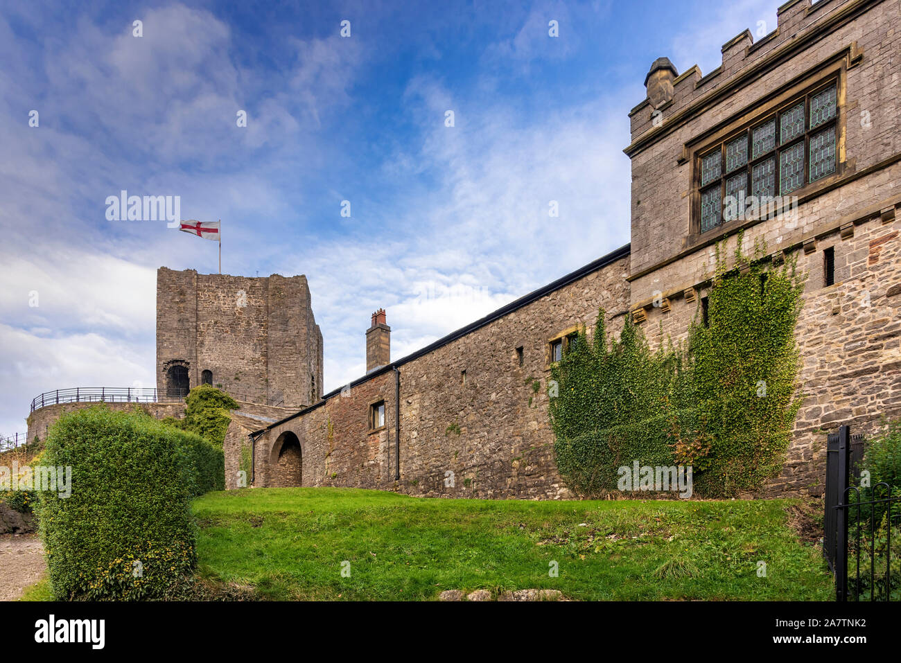 Clitheroe Castle keep on the Pinnacle in Clitheroe, Lancashire. Trough