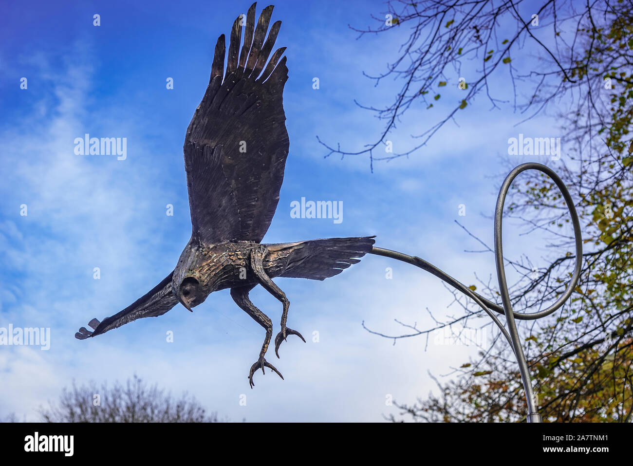 Harrier Hawk sculpture is in the grounds of Clitheroe Castle. Stock Photo