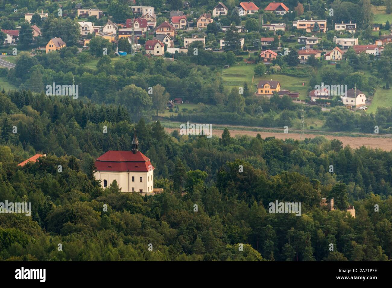 Wallenstein Castle in the Bohemia Paradise on an aerial photograph Stock Photo