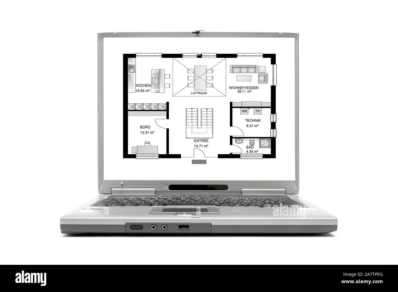 Laptop zeigt Bauplan auf dem Bildschirm Stock Photo