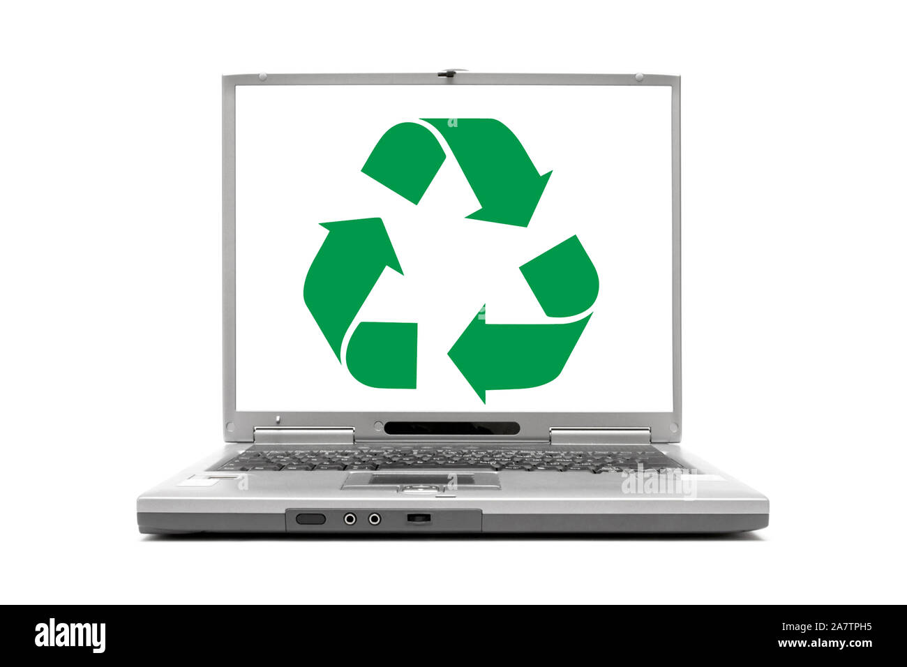 Laptop zeigt Recycling, Logo, Symbol, Wertstoffe, wiederverwenden, Bildschirm, Stock Photo