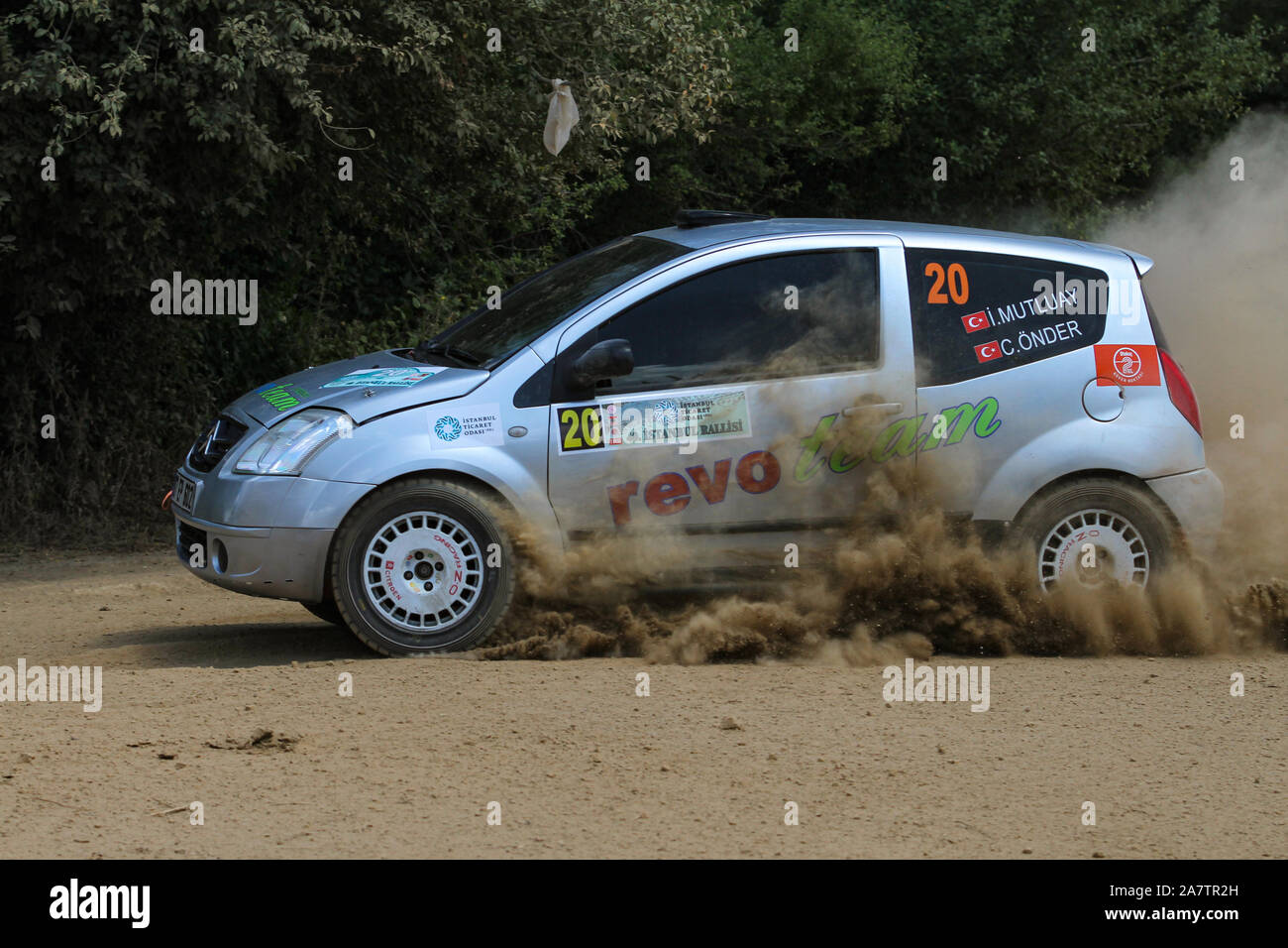 ISTANBUL, TURKEY - JULY 06, 2019: Ilhan Mutluay drives Citroen C2 in Istanbul Rally Stock Photo