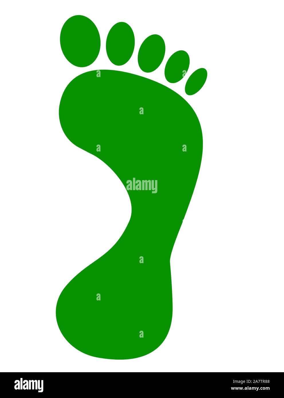 Green footprint in front of white background, illustration Stock Photo
