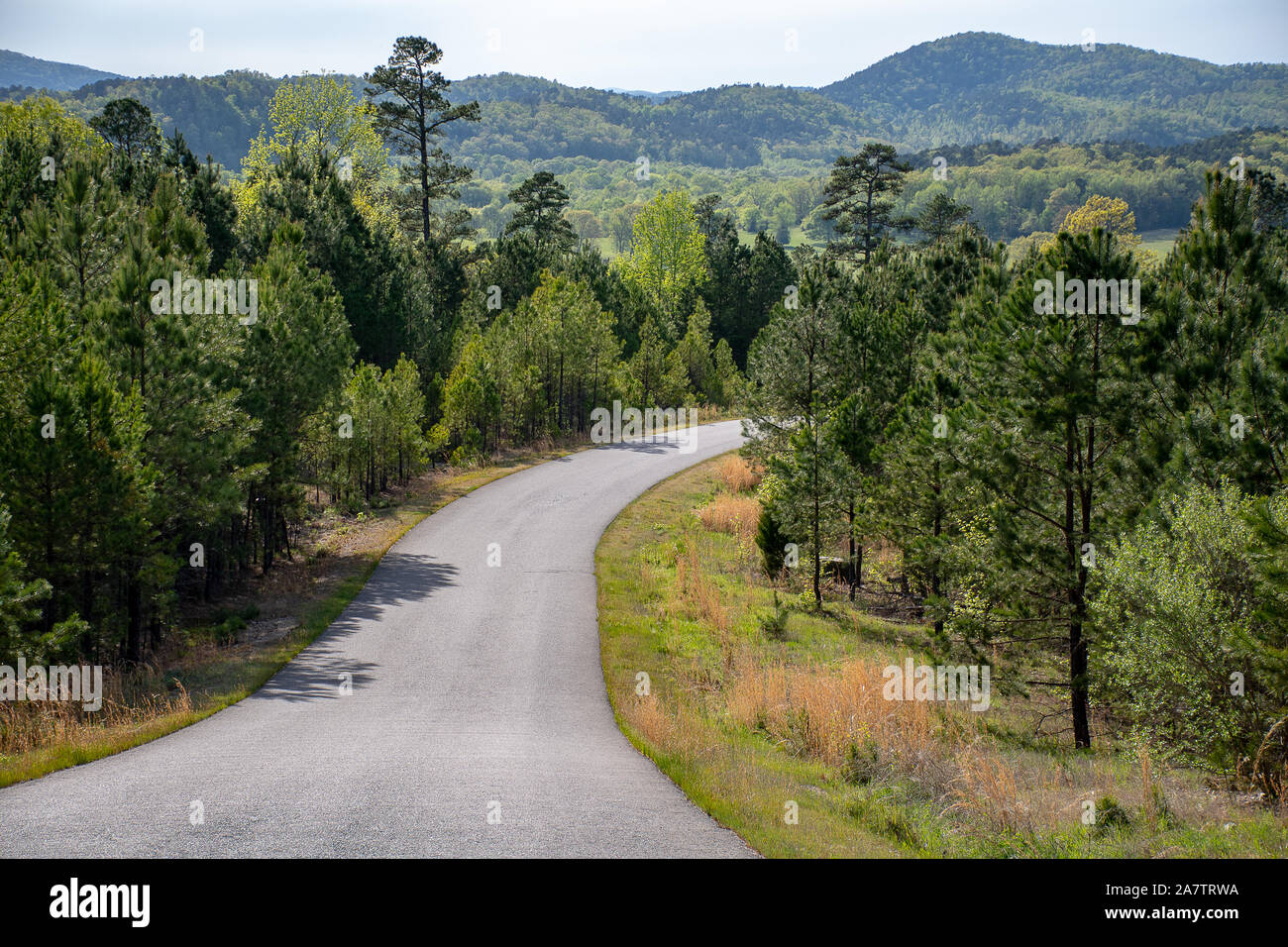 View of the Ozark mountains from a road in Arkansas Stock Photo